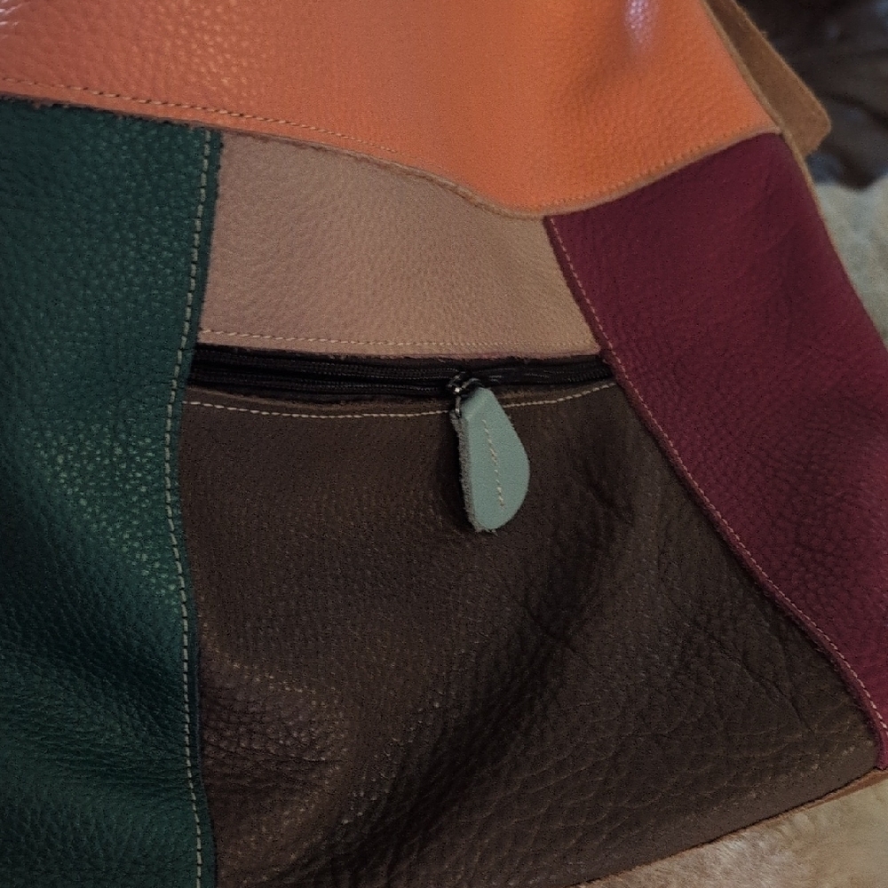 Geometric Patchwork Leather Shoulder Bag - image 5